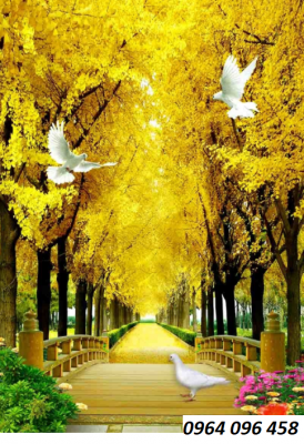 Tranh cây lá vàng - tranh gạch 3d cây lá vàng - GBB55