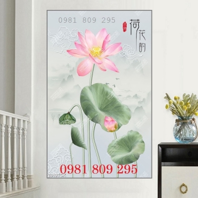 Tranh gạch khổ đứng hoa sen 3d GD765
