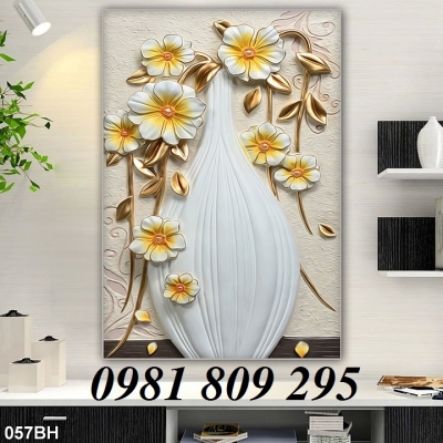 Tranh gạch 3d bình hoa sen trắng