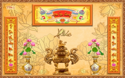 Gạch tranh họa tiết câu đối phòng thờ