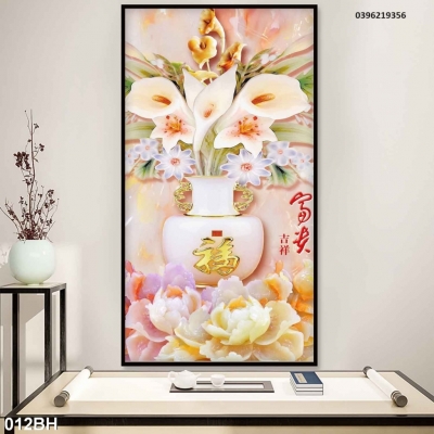 Tranh gạch đẹp bình hoa 3d