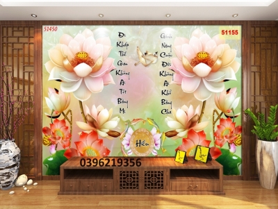 Tranh gạch 3D đẹp hoa sen trang trí