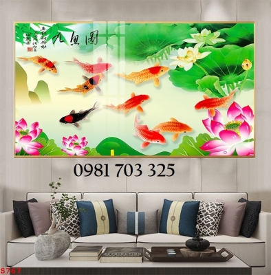 Tranh gạch phong thủy 3D hoa sen cá chép