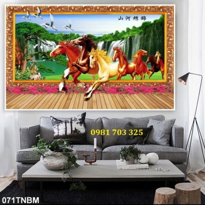 Gạch men 3D bát mã dán tường phòng khách