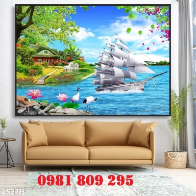 Tranh gạch , Tranh gạch ốp tường thuyền buồm Hn8393