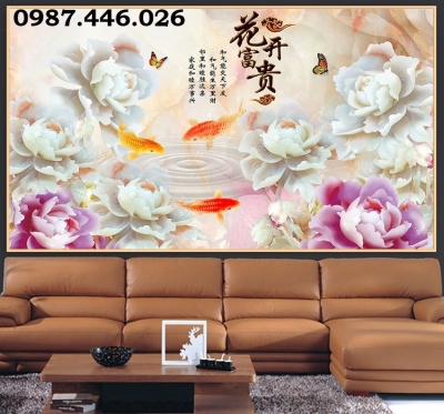 Gạch tranh hoa mẫu đơn, tranh gạch 3d