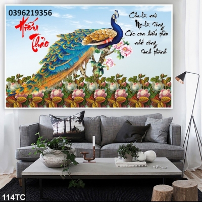 Tranh gạch chim công mẫu đơn đẹp