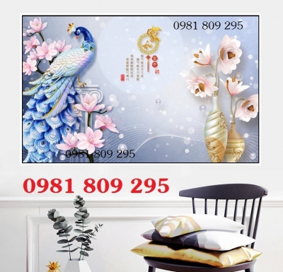 Tranh con công , gạch tranh ốp tường