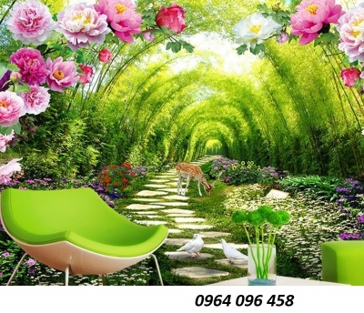 Tranh gạch 3d phong cảnh vườn hoa - CMMN66