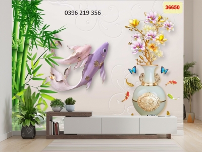Tranh gạch 3d trang trí phòng khách- Tranh Cá
