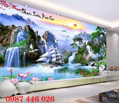 Tranh thuyền buồm gạch tranh 3d