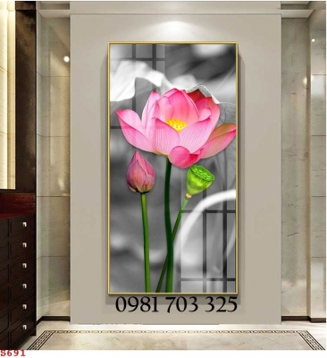 Tranh gạch hoa sen đẹp phong thủy 3D trang trí