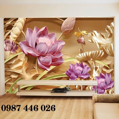Gạch tranh 3d hoa sen ốp tường HP9822