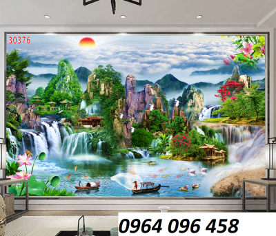 Tranh gạch ốp tường phong cảnh đồng quê 3d