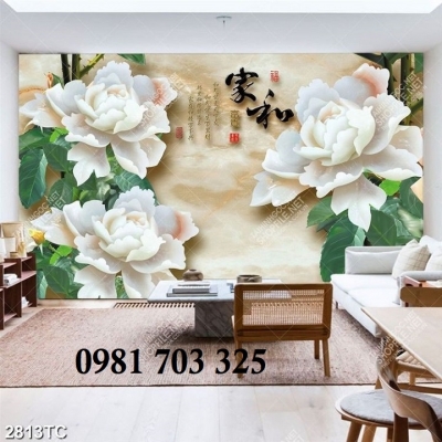 Tranh gạch hoa mẫu đơn 3D trang trí