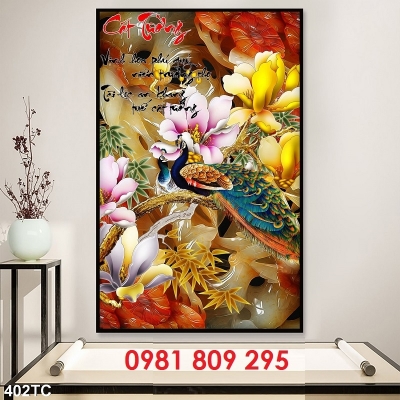 Mẫu gạch tranh chim công khổ dọc