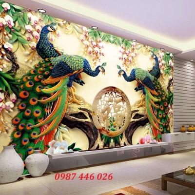 Tranh gạch men chim công 3d HP924