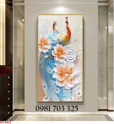 Tranh gạch khổ đứng phong thủy chim công