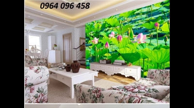 tranh gạch phong cảnh 3d hoa sen - KNV3