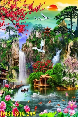 Tranh thác nước - gạch tranh 3d ốp tường