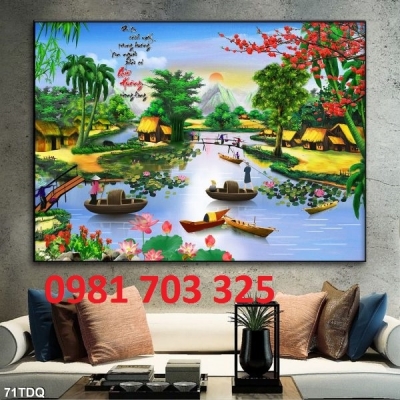 Tranh phong cảnh đồng quê ốp tường phòng khách
