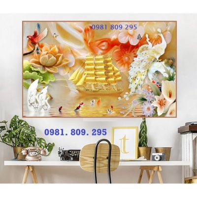 Tranh chim công , gạch men, ốp tường 3d