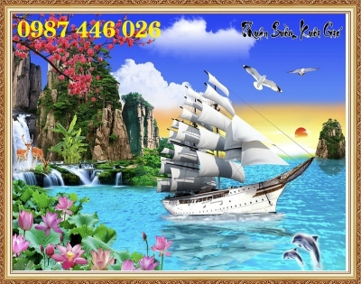 Gạch tranh thuyền buồm 3d HP9733