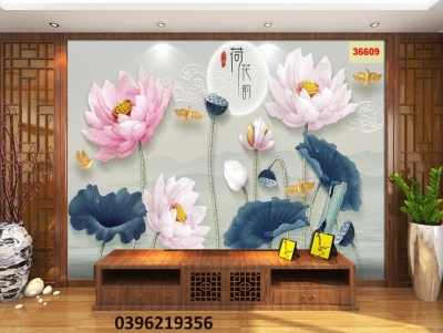 Tranh hoa sen đẹp trang trí 3D