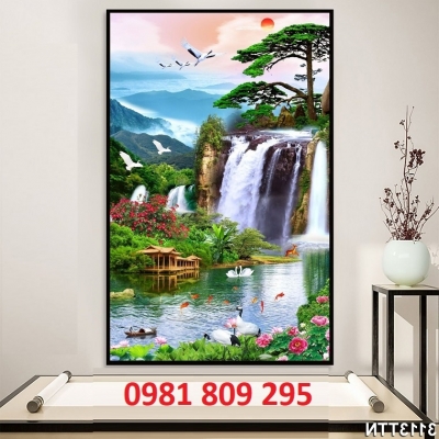 Tranh thác nước khổ dọc , tranh gạch 3d