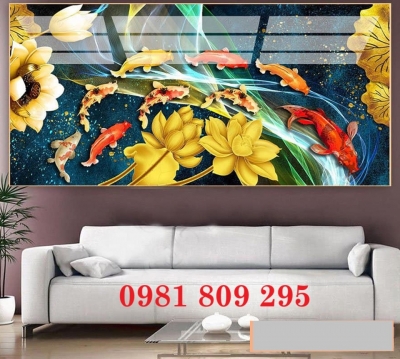 Mẫu tranh gạch hoa sen vàng 3d