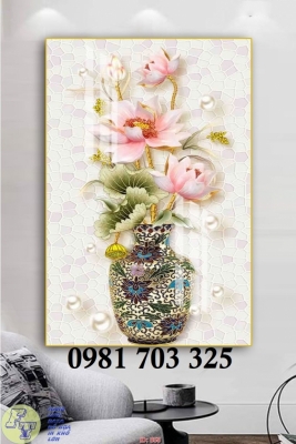 Tranh gạch 3D bình hoa khổ đứng