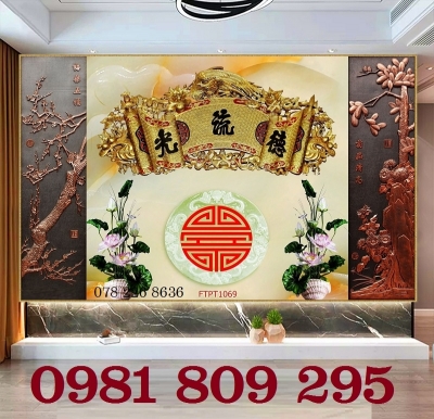 Gạch tranh ốp tường 3d phòng thờ Hn9393