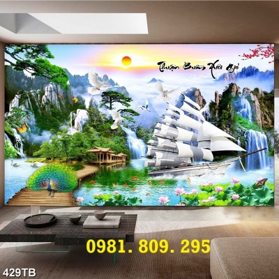 Tranh gạch 3D thuyền buồm phong thủy Hn838