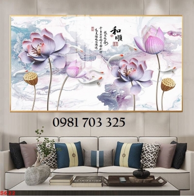 Gạch tranh 3D đẹp hoa sen trang trí