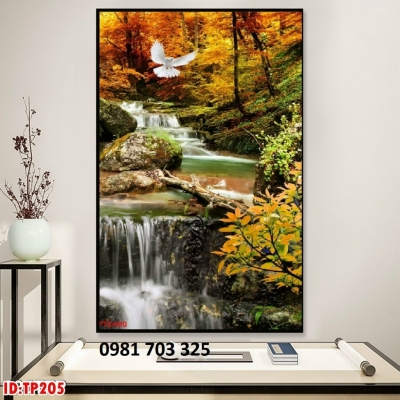 Gạch tranh 3D phong cảnh, tranh thác nước khổ đứng