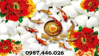 Tranh gạch men cá chép vàng 3d HP053