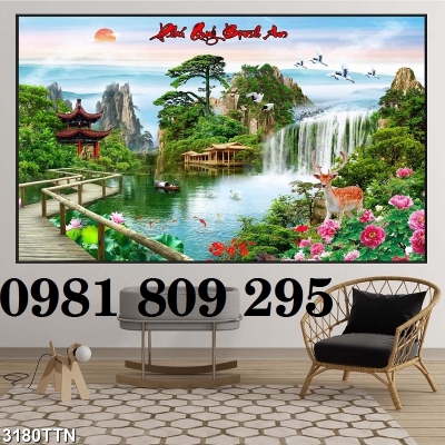 Tranh gạch men - tranh thác nước phong thủy