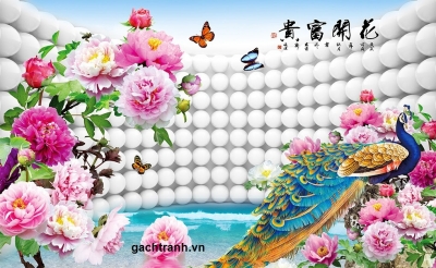 tranh gạch men 3d chim công - FĐ32