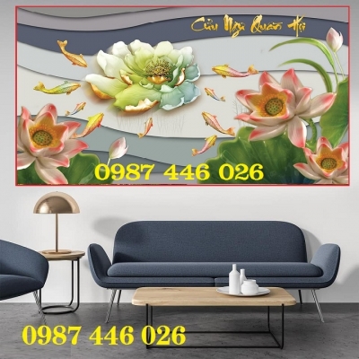 Gạch tranh hoa sen 3d đẹp HP08382