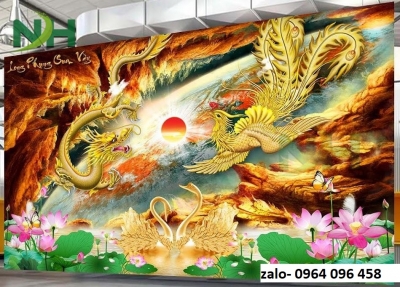 Tranh gạch 3d ốp tường rồng phượng - SCX43