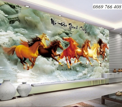 Gạch tranh bát mã 3d-tranh ngựa treo tường