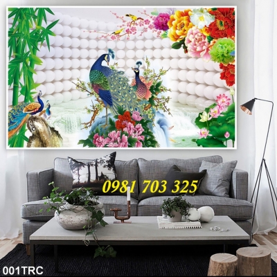 tranh chim công phong thủy, gạch tranh trang trí tường