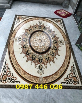 Gạch thảm nền nhà hoa văn khắc vàng HP98283