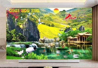 Tranh 3d cảnh đồng quê - tranh gạch 3d đồng quê
