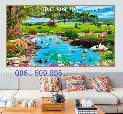 Tranh gạch 3d vườn cây ao cá HH7532