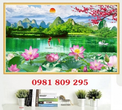 Tranh gạch men hồ sen 3d HP8656