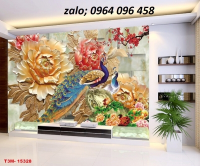 Gạch tranh chim công trang trí phòng khách - HXZ2