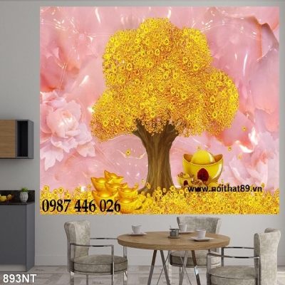 Gạch 3d tranh cây tiền ốp tường HP828