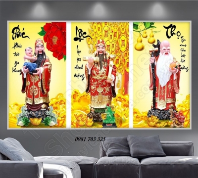 tranh gạch 3D, tranh phúc lộc thọ trang trí tường