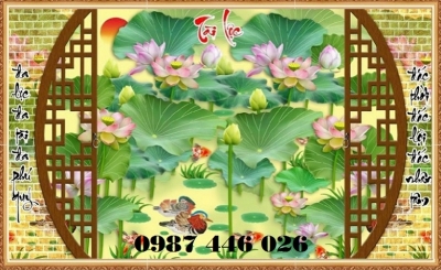 Gạch tranh hoa sen, tranh 3d HP97273
